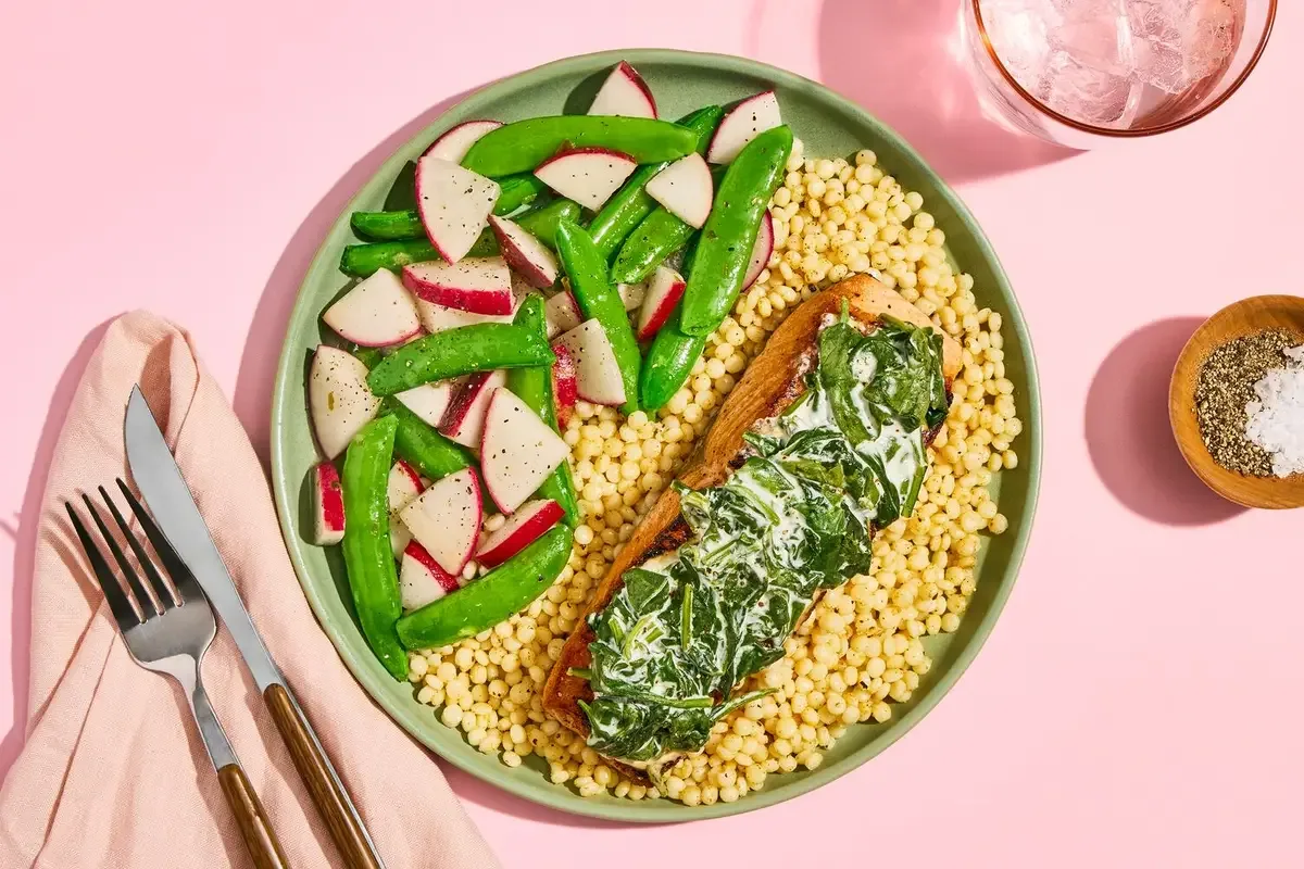 Roasted Wild Salmon with Creamy Spinach