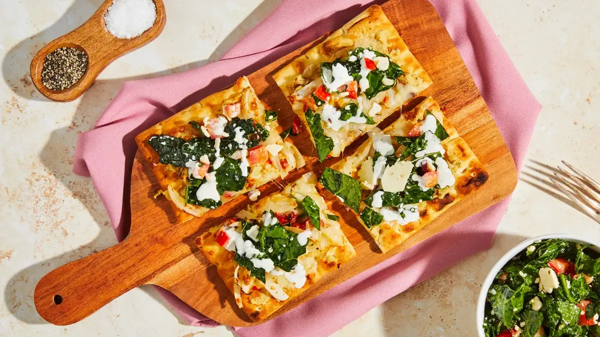 Greek Salad & Organic Chicken Flatbreads