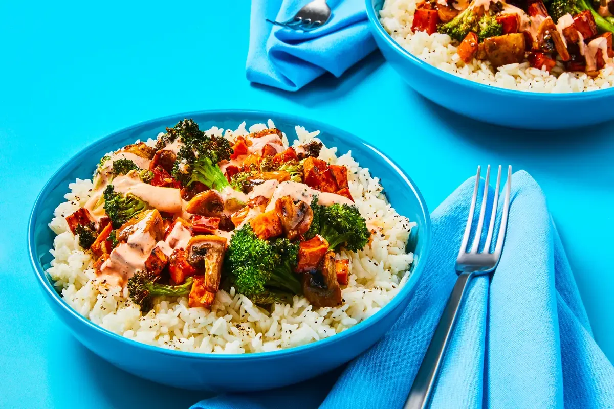 Sesame Shrimp, Broccoli & Mushroom Bowls