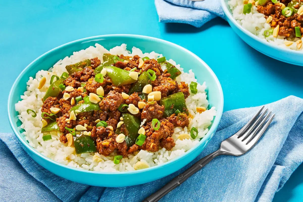 Quick Kung Pao Glazed Shrimp Bowls