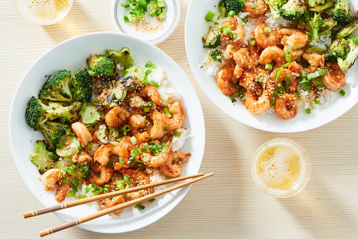 Sesame Shrimp With Garlic Broccoli White Rice