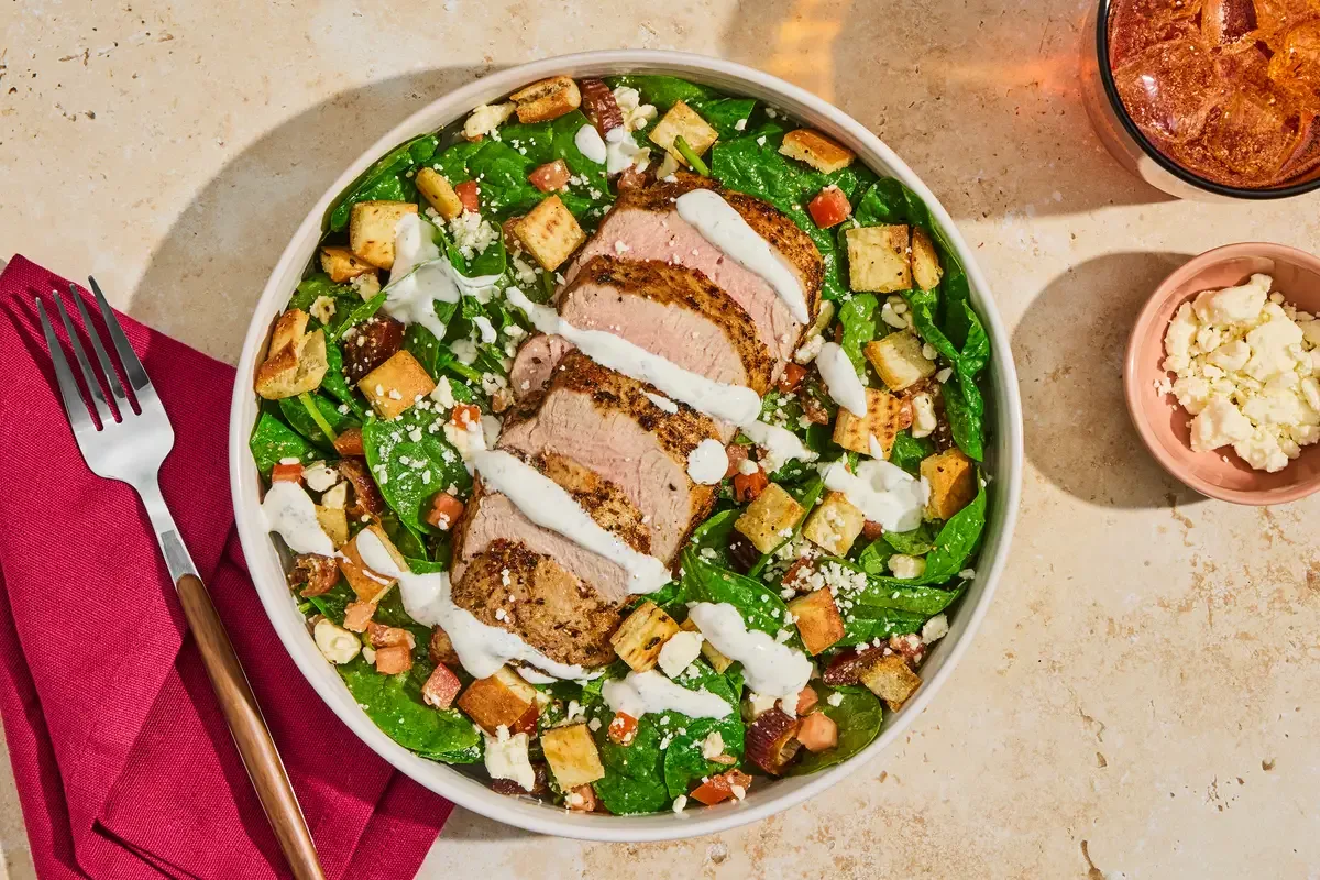 Gyro Spiced Pork Filet Spinach Salad