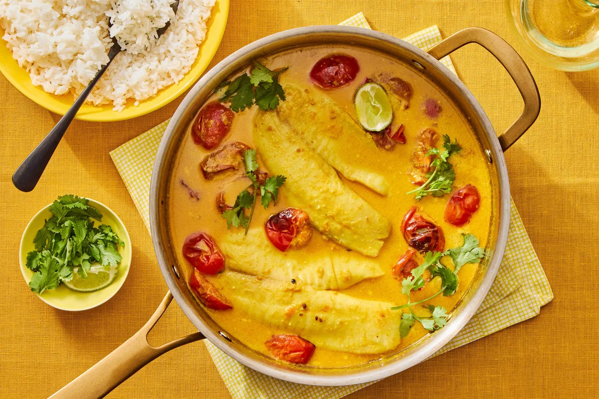 Coconut Turmeric Salmon With Blistered Tomatoes Rice