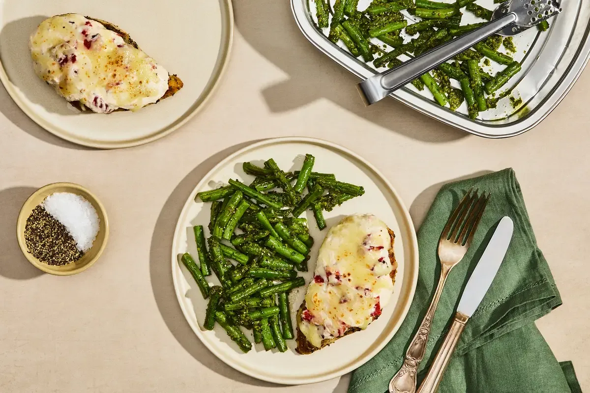 Ricotta Chicken with Pesto Green Beans