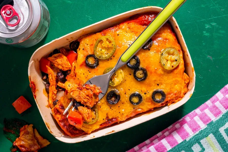 Chicken and black bean enchilada pie with mild green chiles