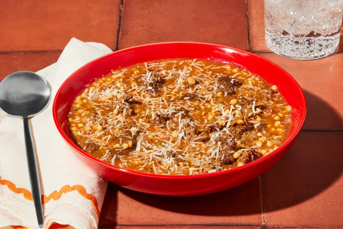 One Pot Tomatoey Beef & Couscous Soup