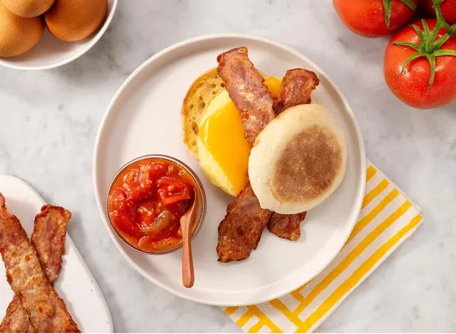 English Muffin Sandwich with Egg, Turkey Bacon & Cheddar