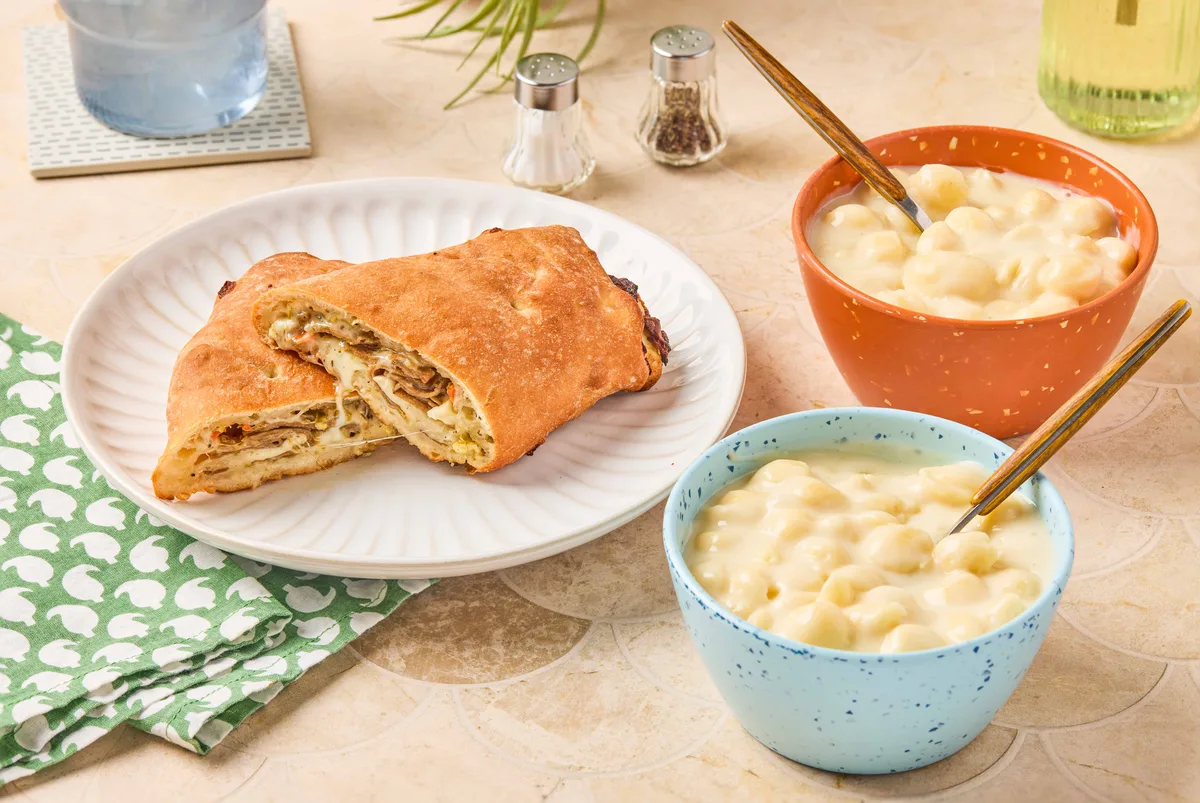 Home Chef menu photo of Italian Beef & Hot Giardiniera Calzone and White Cheddar Mac & Cheese