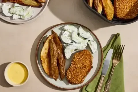 Air Fryer Breaded Pork Chops & Potato Wedges