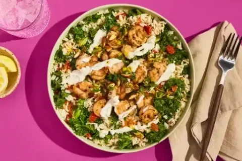 Lemony Herbed 2x Shrimp over Kale Rice