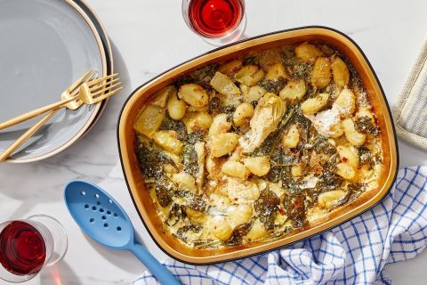 Oven Baked Creamy Spinach & Artichoke Gnocchi