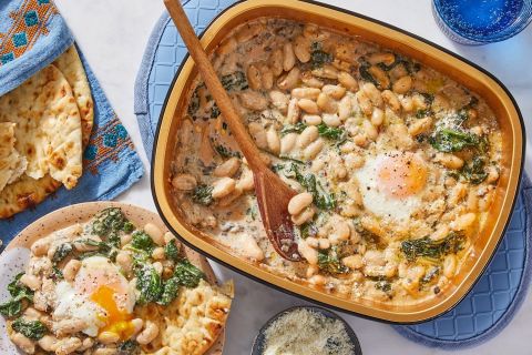 Oven Baked Creamy White Beans & Eggs