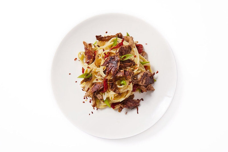 Duck Carnitas over Creamy Fetuccine Pasta