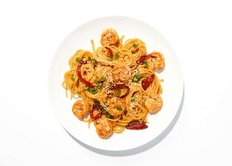 Honey Garlic Noodles with Teriyaki Shrimp