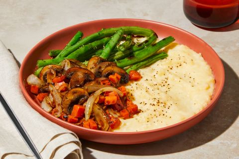 Shrimp & Mushrooms over Cheesy Polenta