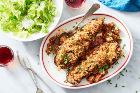 Roasted Eggplant With Beef Ragu Toasted Parmesan Breadcrumbs