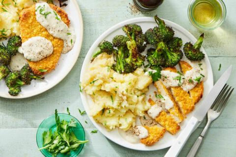 Chicken Fried Chicken Warm Potato Salad Featuring Ready To Heat Chicken Cutlet