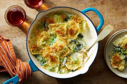 Ravioli Al Forno With Spinach Peas Toasted Panko