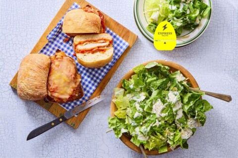 Express Recipe Chicken Parm Sandwich With Caesar Salad