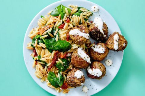 Mediterranean Meatballs Orzo With Spinach Sun Dried Tomatoes