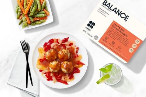 Sweet Sour Chicken Meatballs With Sugar Snap Peas Carrots Sesame Seeds