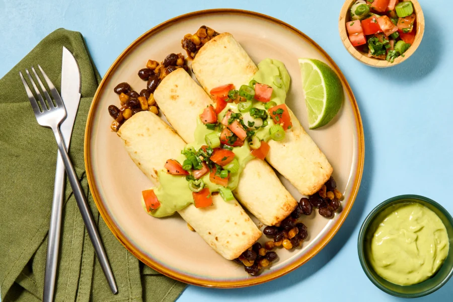 Spicy Shrimp, Black Bean & Corn Taquitos