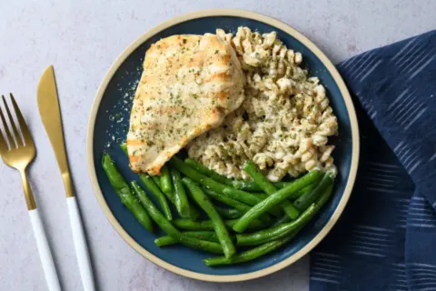 Grilled Chicken with Rotini Alfredo