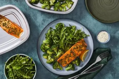 Prep & Bake Pesto Salmon with Broccoli