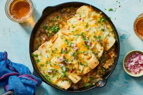 Pulled Pork, Corn & Poblano Enchiladas
