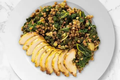Roasted Chicken Breast with Lentils and Kale
