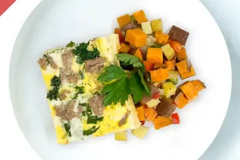 Turkey Chorizo Kale Frittata with Sweet Potato Hash
