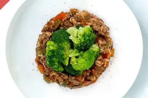 Bison Stuffed Pepper Casserole With Roasted Broccoli