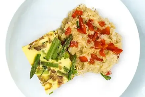Bacon And Asparagus Frittata with Pimento Cheese "Grits"