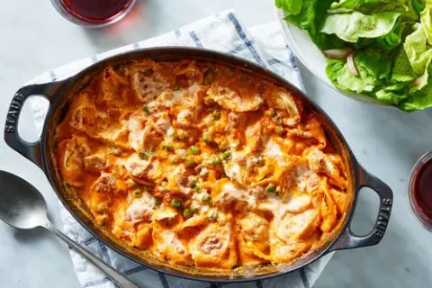 Creamy Baked Tortelloni & Peas