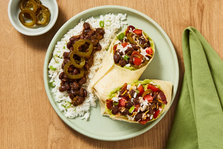 Cheesy Black Bean & Shrimp Burritos