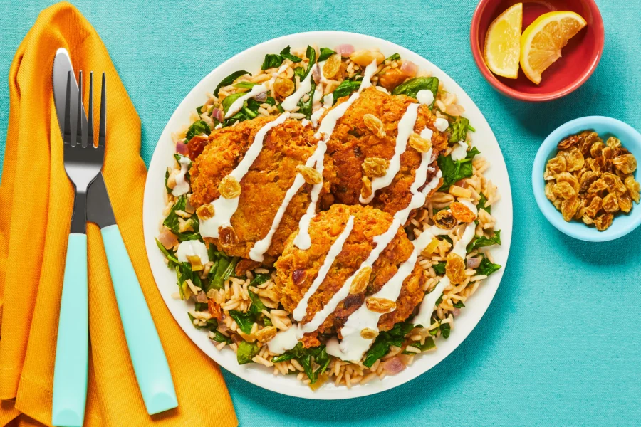 Curried Chickpea Fritters with Lamb Chops