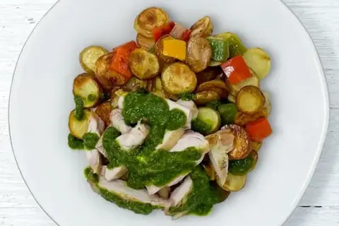 Chimichurri Chicken Thighs with Gold Potato Hash