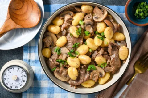 Steak and Mushroom Gnocchi Gratin