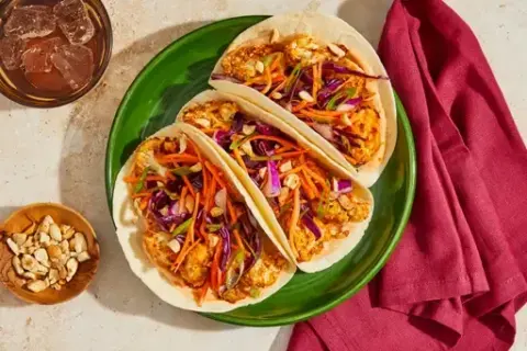 Breaded Cauliflower & Peanut Sauce Tacos