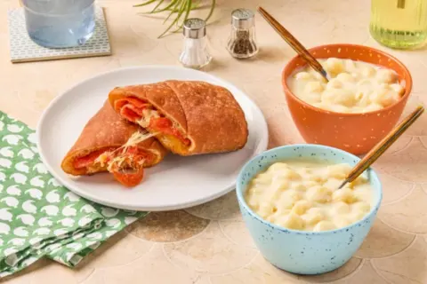 Pepperoni and Cheese Calzone and Smoked Gouda Mac & Cheese