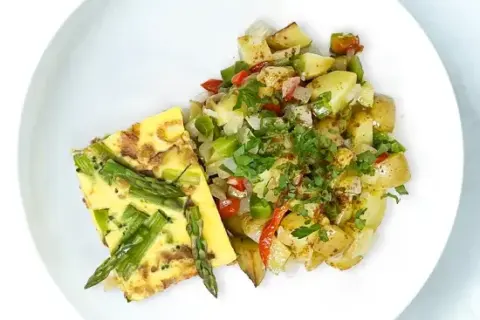 Bacon And Asparagus Frittata with Yukon Potato Hash