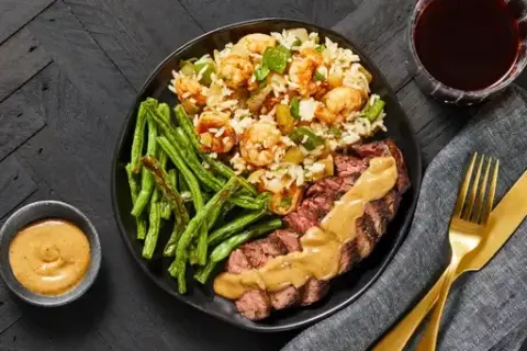 Cajun-Spiced Rib-Eye Steak & Shrimp Dirty Rice