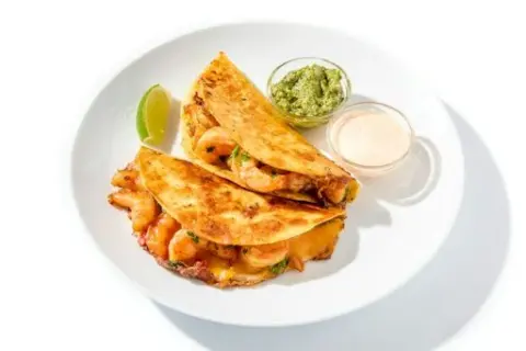 Shrimp Quesadillas with Rocoto Pepper Mayo