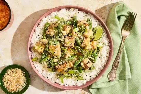 Orange-Coconut Braised Tofu over Rice