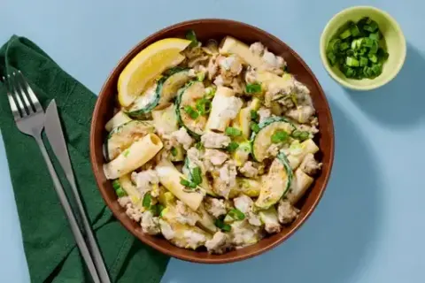 Creamy Lemon-Basil Chicken Thigh Rigatoni