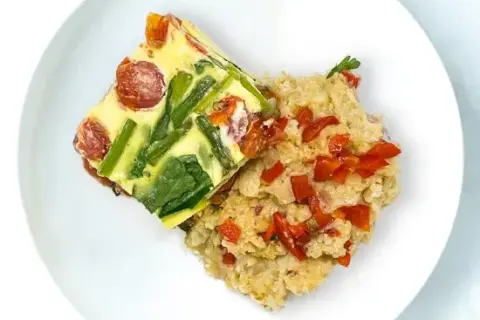 Tomato, Asparagus and Spinach Frittata with Pimento Cheese Grits