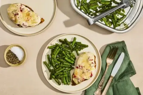 Baked Ricotta Chicken with Pesto Green Beans