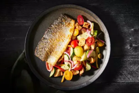 Seared Branzino with Panzanella Salad