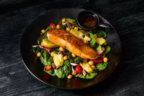 Roasted Chili-rubbed Salmon with Artichoke salad