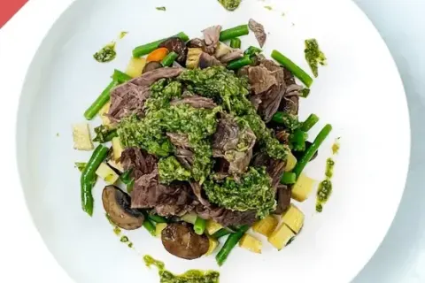 Chimichurri Beef with Paprika Potatoes and Green Beans